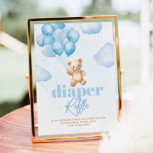 Blauwe teddybeer ballonnen Luierloterij Poster