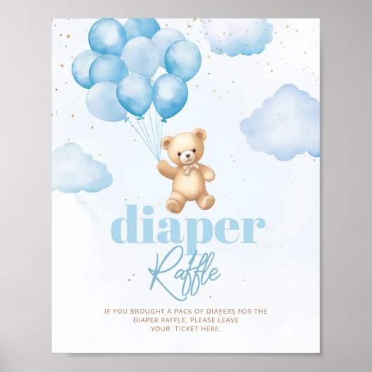 Blauwe teddybeer ballonnen Luierloterij Poster (Voorkant)