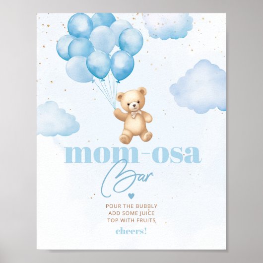 Blauwe teddybeer ballonnen mom-osa bar poster (Voorkant)