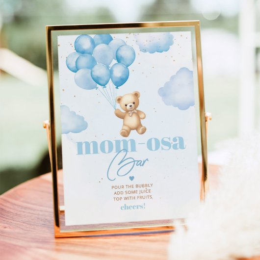 Blauwe teddybeer ballonnen mom-osa bar poster