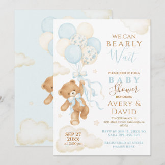 Blauwe Teddybeer Beertje Wacht Baby Shower Jongen Kaart