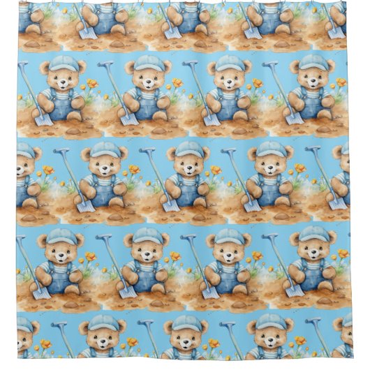 Blauwe teddybeer douchegordijnen voor jongens (Voorkant)