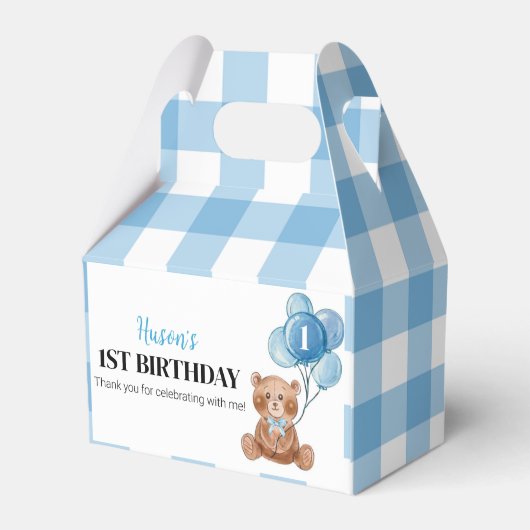 Blauwe Teddybeer Eerste Verjaardagsfeestgunst Box Bedankdoosjes (Achterkant)
