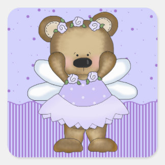 Blauwe Teddybeer Fairy Prinses Vierkante Sticker