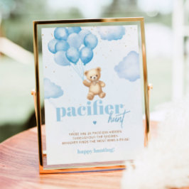Blauwe teddybeer Fopspeen jacht baby shower spel Poster