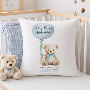 Blauwe teddybeer geboorte statistieken baby kussen