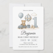 Blauwe Teddybeer & Hete Luchtballon Beary Eerste G Kaart (Voorkant)