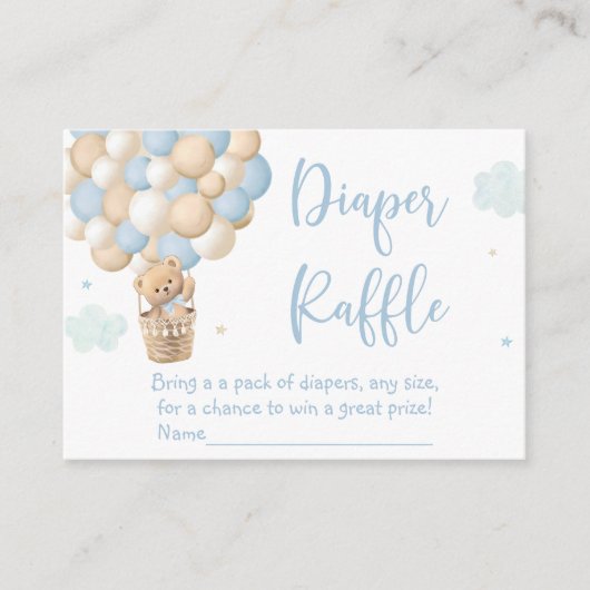 Blauwe Teddybeer Hete Luchtballon Luier Raffle Informatiekaartje (Voorkant)
