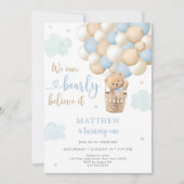 Blauwe Teddybeer Hete Luchtballon Verjaardag Kaart (Voorkant)