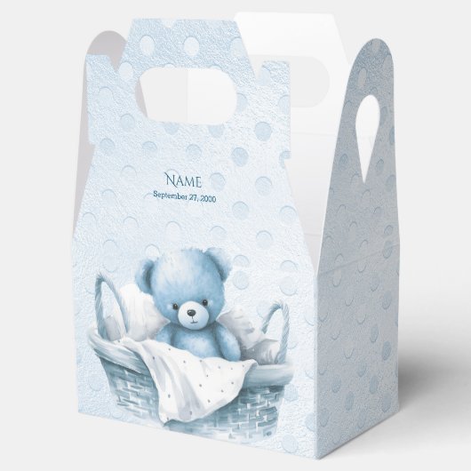 Blauwe Teddybeer in de doos van de mandgunst Bedankdoosjes (Geopend)