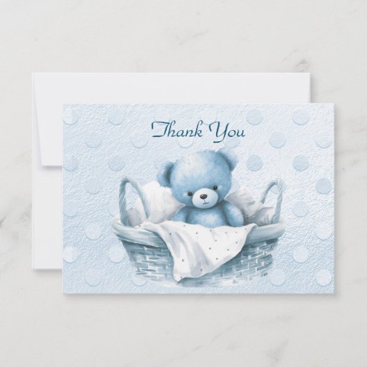 Blauwe Teddybeer in mand bedankkaart (Voorkant)