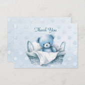 Blauwe Teddybeer in mand bedankkaart (Voorkant / Achterkant)