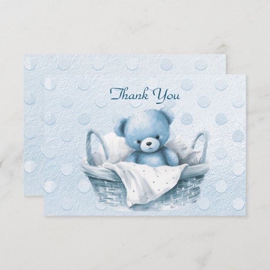 Blauwe Teddybeer in mand bedankkaart (Voorkant / Achterkant)