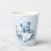 Blauwe Teddybeer in Mand Papier Cups Papieren Bekers (Achterkant)