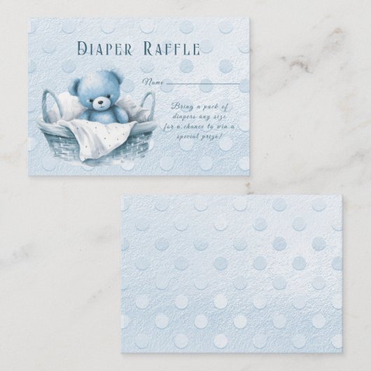Blauwe Teddybeer in mandje Baby shower Informatiekaartje (Voorkant / Achterkant)