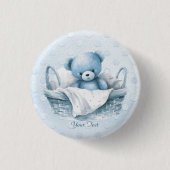Blauwe Teddybeer in mandje Button (Voorkant)