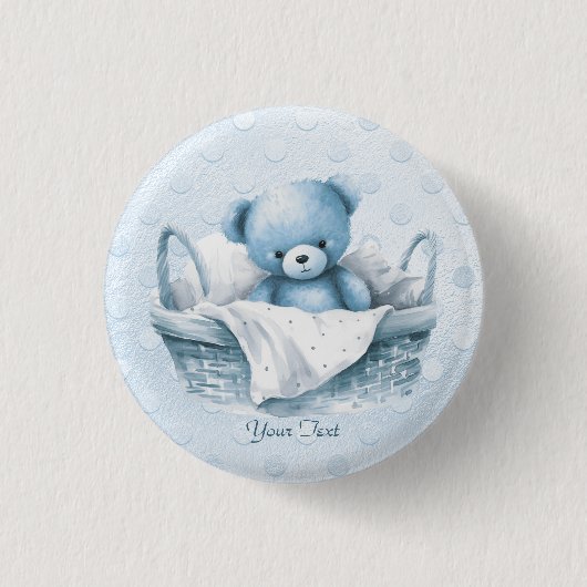 Blauwe Teddybeer in mandje Button (Voorkant)