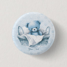 Blauwe Teddybeer in mandje Button