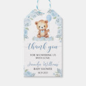 Blauwe teddybeer jongen baby shower dank u labels cadeaulabel (Voorkant)