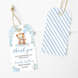 Blauwe teddybeer jongen baby shower dank u labels cadeaulabel