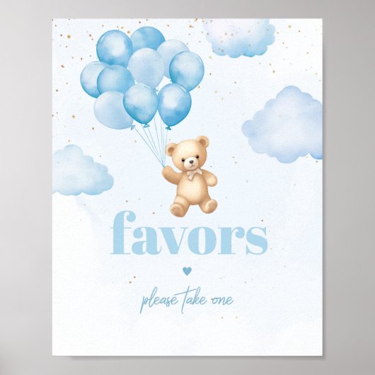 Blauwe teddybeer jongen douche Favorieten teken Poster (Voorkant)