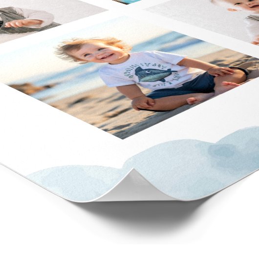 Blauwe Teddybeer Jongen Verjaardag Foto Mijlpaal t Poster (Hoek)