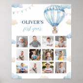 Blauwe Teddybeer Jongen Verjaardag Foto Mijlpaal t Poster (Voorkant)