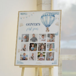 Blauwe Teddybeer Jongen Verjaardag Foto Mijlpaal t Poster