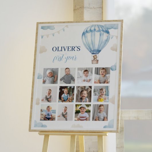 Blauwe Teddybeer Jongen Verjaardag Foto Mijlpaal t Poster