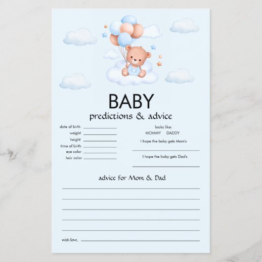 Blauwe Teddybeer Jongens Baby Borrel Flyer (Voorkant)