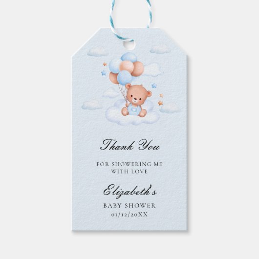Blauwe Teddybeer Jongens Baby Shower Cadeaulabel (Voorkant)