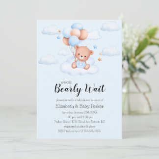 Blauwe Teddybeer Jongens Baby Shower Kaart