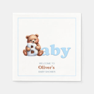 Blauwe Teddybeer Jongens Baby Shower Servet