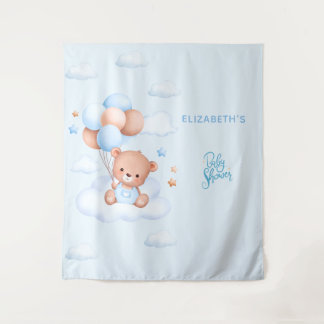 Blauwe Teddybeer Jongens Baby Shower Wandkleed