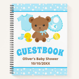 Blauwe Teddybeer Jongens Babykleertjes Baby Shower Notitieboek