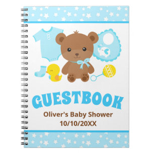 Blauwe Teddybeer Jongens Babykleertjes Baby Shower Notitieboek