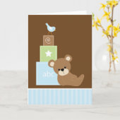 Blauwe Teddybeer Kaart (Gele Bloem)