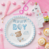 Blauwe Teddybeer met ballon Baby shower Papieren Bordje