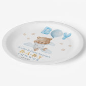 Blauwe Teddybeer met ballon Baby shower Papieren Bordje (Gekanteld)