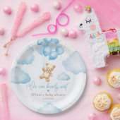 Blauwe teddybeer met ballonnen baby shower papieren bordje (Feest)