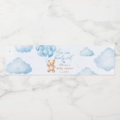 Blauwe teddybeer met ballonnen baby shower waterfles etiket (Enkel label)