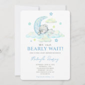 Blauwe teddybeer op maan aquarel babyshower kaart (Voorkant)