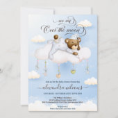 Blauwe Teddybeer op Moon Baby shower Kaart (Voorkant)