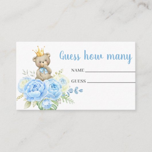 Blauwe teddybeer Raad hoeveel kaart (Voorkant)