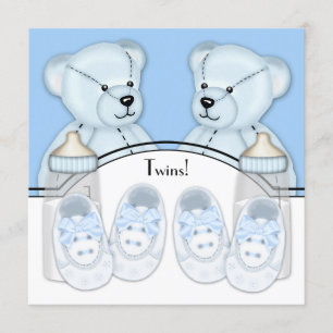 Blauwe Teddybeer Tweeling Jongens Baby Shower Kaart