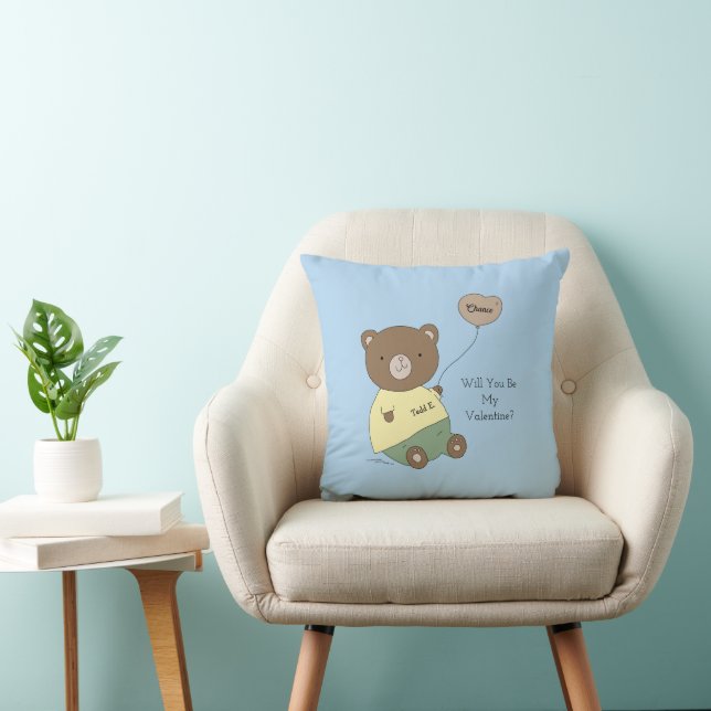 Blauwe teddybeer Valentijnsdag Kussen (Stoel)