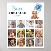 Blauwe Teddybeer Verjaardag Foto Mijlpaal teken Poster (Voorkant)
