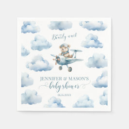 Blauwe teddybeer vliegtuig baby jongen douche servet