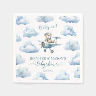 Blauwe teddybeer vliegtuig baby jongen shower servet