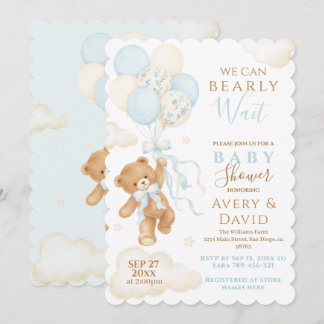 Blauwe Teddybeer Weinig Geduld Baby Shower Jongen Kaart